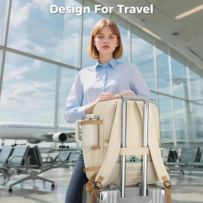 Taygeer Underseat 40L Travel Backpack with Shoe Compartment, TSA Approved Frontier Airlines Personal Item Bag, 18x14x8 inches Travel Bag for Women Weekender Fits Spirit Frontier Allegiant, Beige