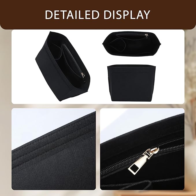 Premium Felt Purse Organizer Insert for Longchamp Le Pliage, Zipper Long Champ Bag Organizer Insert with Cup Holder, 9 Compartments