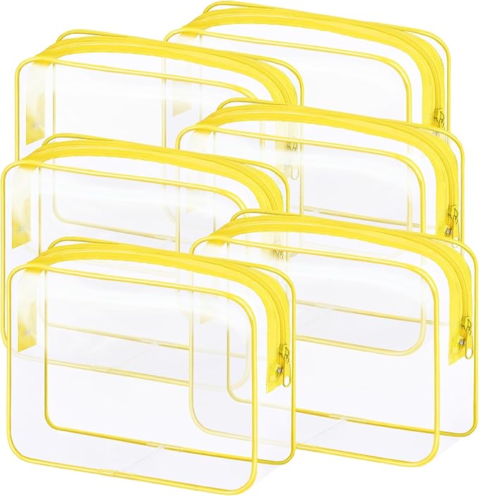 6 Pieces Clear Makeup Bags Bulk TSA Approved Toiletry Bag for Travel PVC Waterproof Clear Cosmetic Pouch with Zipper for Men and Women Carry-on Travel Essentials (Yellow)