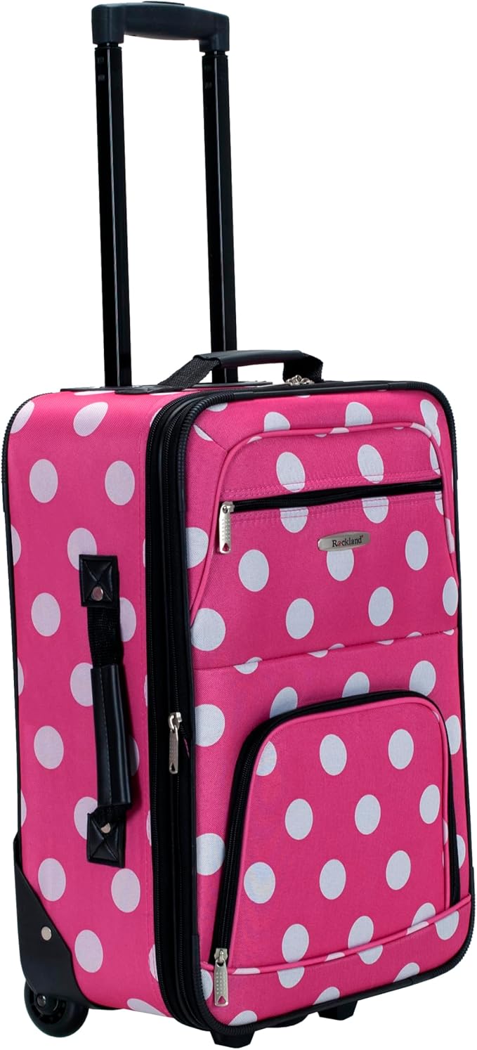 Rockland Fashion Softside Upright Luggage Set, Expandable, Pink Dots, 2-Piece (14/19)