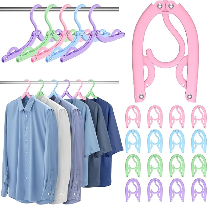 12 Pcs Portable Travel Hangers for Cruise Ship Essentials 2026, Plastic Folding Foldable Hangers Clothes Drying Rack Travel Accessories for Suitcase, RV, Camping, Flying, Hotel, Road Trip (Multi)