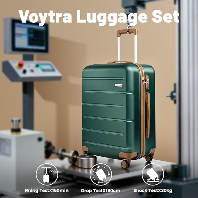 5 Piece Luggage Sets, Suitcases with Wheels ABS Hardshell Carry-On for Family and Business Travel | TSA Lock, 360° Silent Spinner Wheels(20/24/28/DB/TB Green)