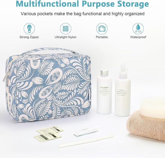 Mossio Hanging Toiletry Bag with Sturdy Hook - Large Portable Cosmetic Makeup Travel Organizer for Men & Women