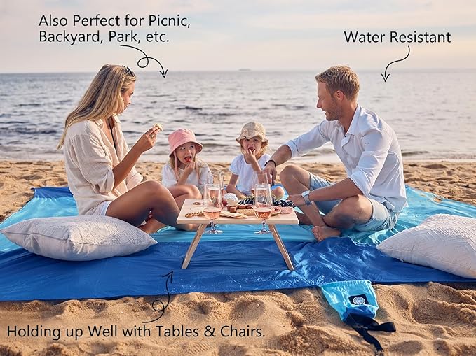 WEKAPO Beach Blanket Sandproof Waterproof, Extra Large Beach Mat, Oversized & Compact Sand Free, Quick Drying Beach Essentials for Vacation, Cruise, Picnic & Camping with Stakes
