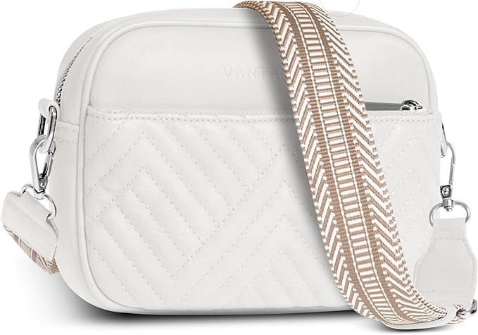 Vantamo Premium Quilted Crossbody Bags for Women with Anti-Pickpocket Clip, Vegan Leather Handbags, Travel Purses for Women