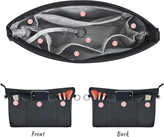 Vercord Premium Nylon Purse Organizer Tote Handbag Insert Organizers Bag in Bag Zipper 13 Pockets 5 Sizes