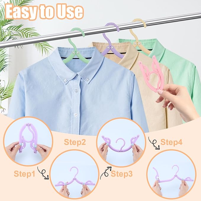 40 Pcs Folding Hangers - Colored, Portable, Foldable for Travel & Home Use, 10 Colors