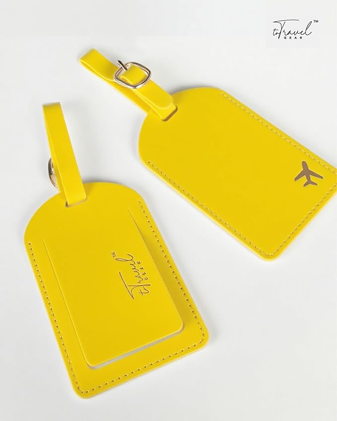 Luggage Tags for Suitcases, PU Leather Travel Tags for Luggage. (Lemon Yellow)