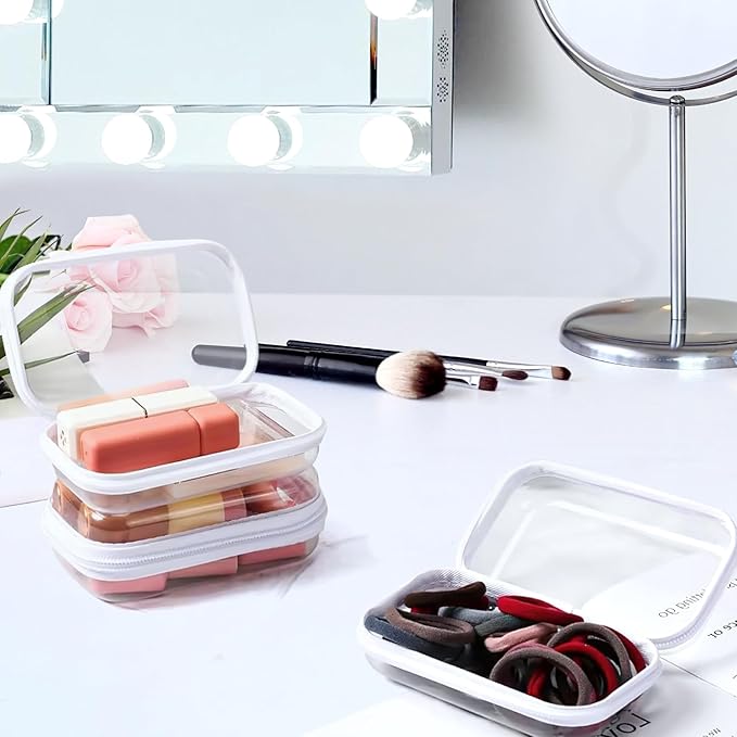 Clear Hard Shell Zipper Case, Clear Zipper Pouches Waterproof Makeup Organizer & Travel Toiletry Storage Bag, Plastic Pouch for Office, Home, White,3 Pack XL LS