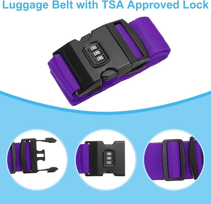 PATIKIL Luggage Straps, Suitcase Straps Adjustable Luggage Belts Strap with Combination Lock for Luggage Suitcases Travel, Purple