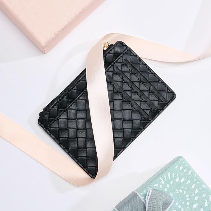 Tipmile Credit Card Holder for Women Slim Minimalist Front Pocket RFID Blocking Wallet Small Compact Card Case with ID Window, Woven Black