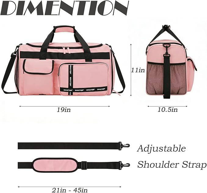 MAXTOP Gym Bag for Women Men Travel Duffle Bag Large Capacity Carry On Weekender Overnight Bag With Shoe Compartment Gym Tote Dry Wet Separation Duffel Bag for Travel