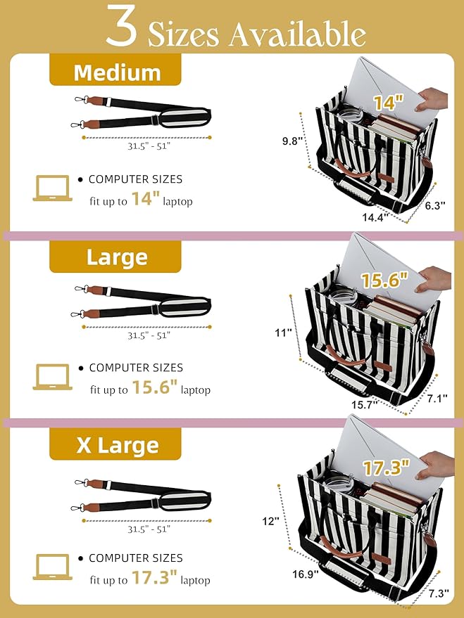 FIORETTO Canvas Tote Bag for Women with Zipper Closure & Individual Compartments for Work College for Teacher & Nurse