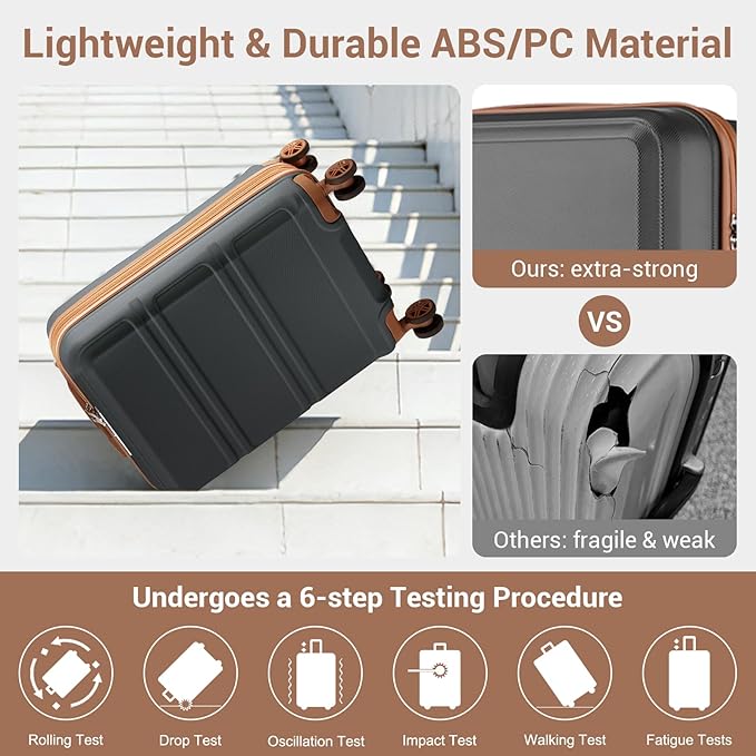 Kono 28 Inch Luggage Expandable Suitcase with Spinner Wheels TSA Lock Lightweight PC+ABS Hardside Large Checked Luggage Durable Rolling Suitcase Apricot Grey
