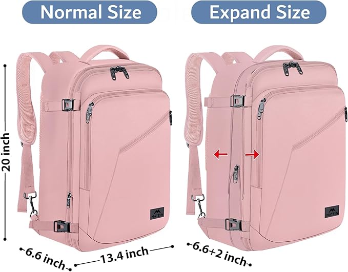 MATEIN 45L Womens Travel Backpack, Extra Large Carryon Backpack Fits Overhead Bin, Cute Weekender Daypack for Travel on Airplane, Traveling Accessories for Women, Pink