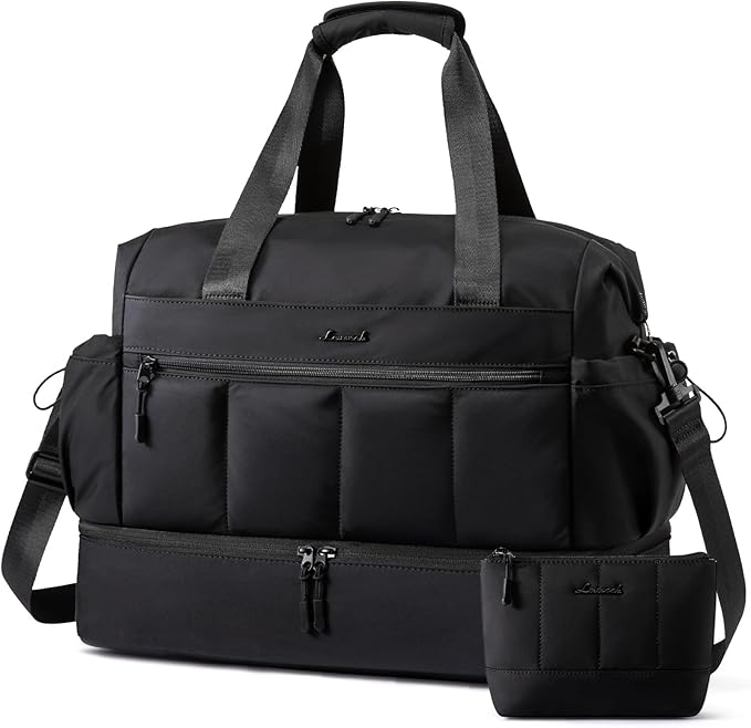 LOVEVOOK Travel Duffel Bag, Weekender Bags for Women, Large Overnight Bags with Shoe Compartment, 47L Carry on Gym Hospital Bag with Wet Pocket, 2 Pcs