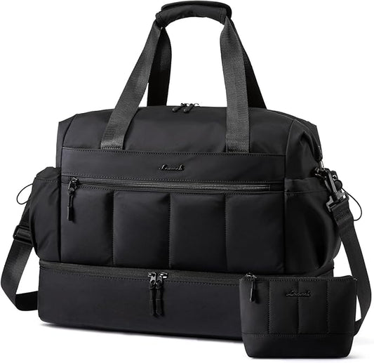 LOVEVOOK Travel Duffel Bag, Weekender Bags for Women, Large Overnight Bags with Shoe Compartment, 47L Carry on Gym Hospital Bag with Wet Pocket, 2 Pcs
