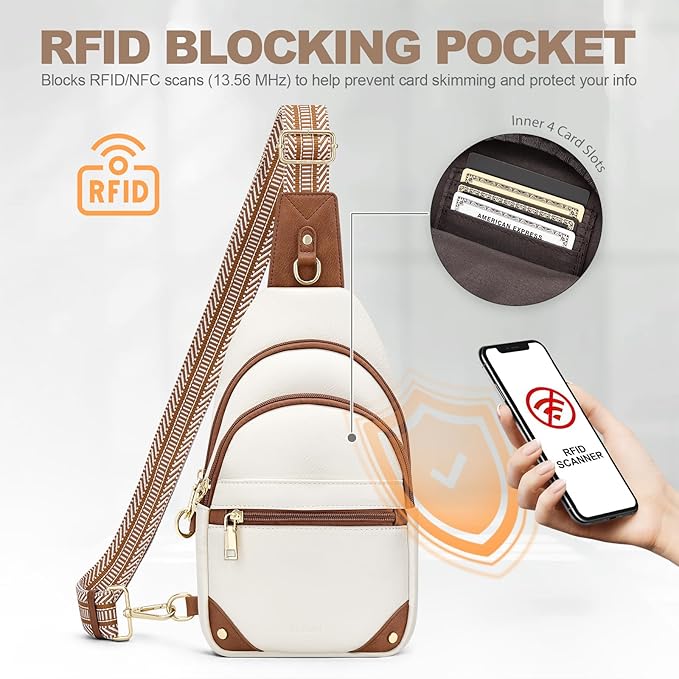 SYTRAH Anti Theft Crossbody Bags for Women, RFID Sling Bag Travel Purse, RFID Cross Body Purses Chest Bag for Travel Beige Brown
