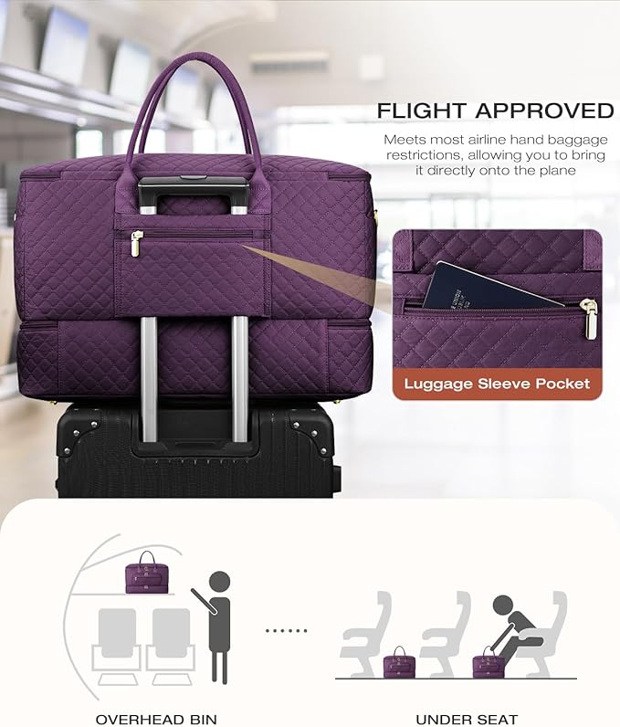 Travel Duffle Bag, Wide Open Large Weekender Bag for Women with Shoe Compartment, Carry on Overnight Bags with Toiletry Bag, Hospital Bag for Women Labor Delivery with Wet Pocket (Dark Purple)