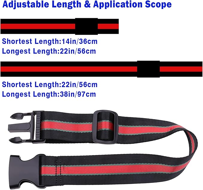 Luggage Strap add a Bag, Heavy Duty Adjustable Suitcase Belt Travel Attachment Travel Accessories for Connecting Your Luggage (Black+red)