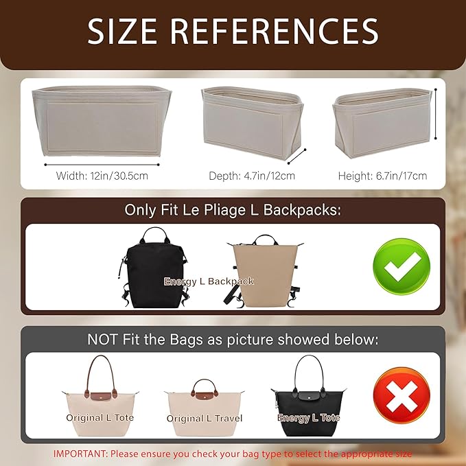 Premium Felt Purse Organizer Insert for Longchamp Le Pliage, Zipper Long Champ Bag Organizer Insert with Cup Holder, 9 Compartments