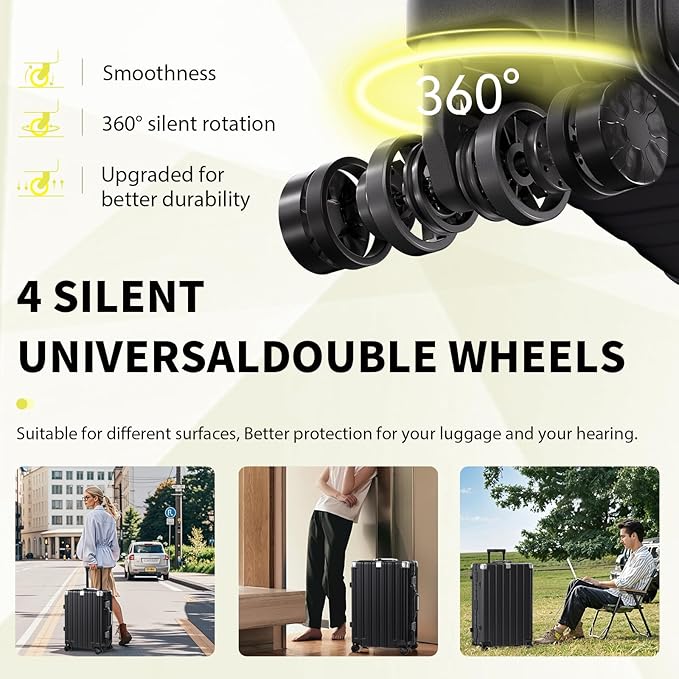 Krute Carry On Luggage 20 inch Aluminum Frame Luggage with Spinner Wheels Hardshell No Zipper PC+ABS TSA Lock Zipperless Suitcases