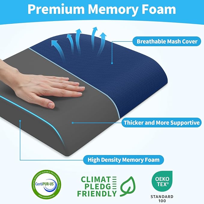 XLarge Seat Cushion, Memory Foam Cushion for Long Sitting Hours on Office Chair, Home & Car, Non-Slip Chair Pad for Relieving Back & Sciatica & Hip & Coccyx Pain (Blue)