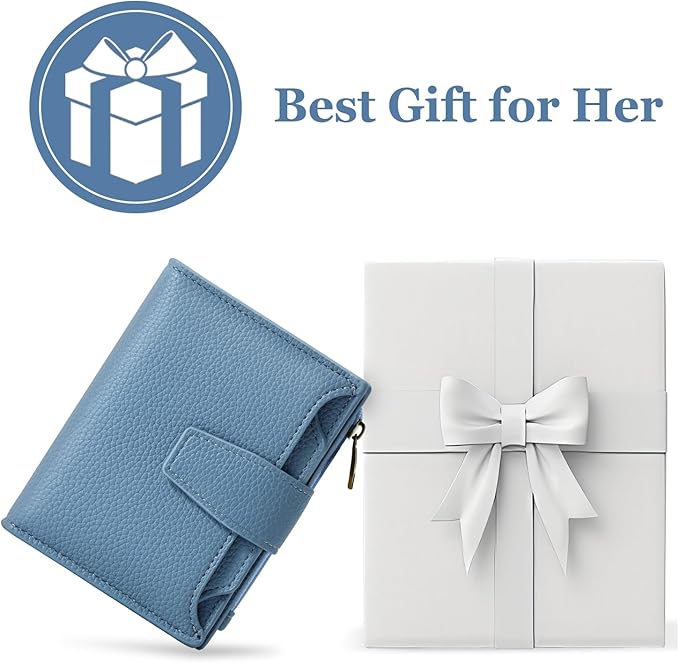 Airkit Small Wallet Women RFID Blocking Soft Leather Bifold Compact Card Holder Wallet for Women with Zipper Coin Pocket 4 ID Window
