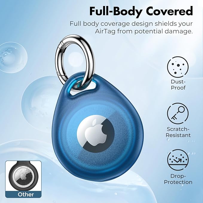 UNBREAKcable AirTag Holder, [4-Pack] IPX8 Waterproof AirTag Keyring Cover Case for Apple AirTag, Full-Body Covered AirTag Holder for Pet Collar, Keys, Bags
