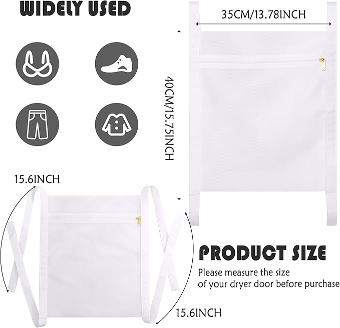 Sneaker Wash & Dry Net Bag for Dryer,15.7x13.8 Inch Large HoneyComber Mesh Bags with Zipper and Strap for Shoes, Clothing, Laundry Reused Bag Tool (Large) (white)