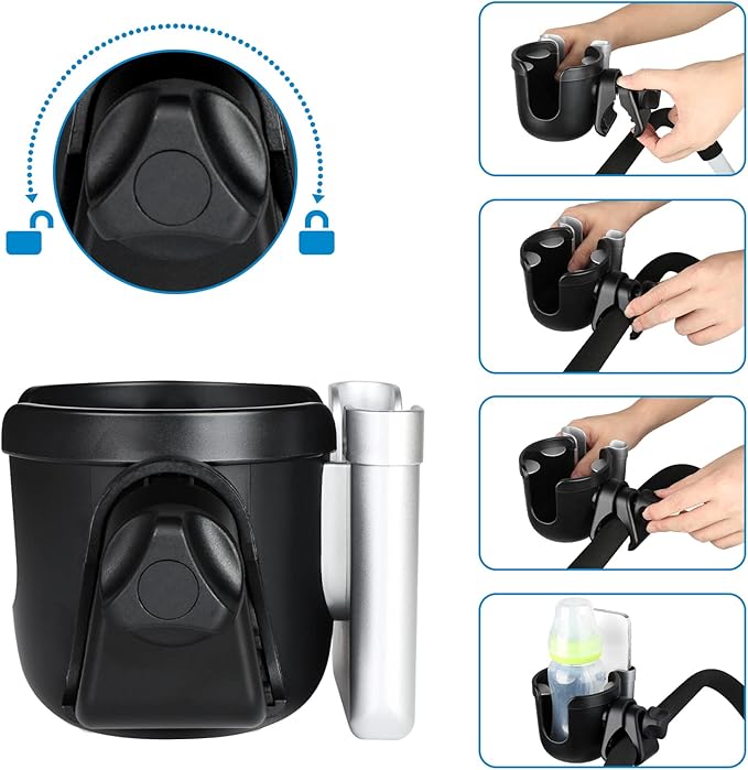 Accmor Stroller Cup Holder with Phone Holder, Bike Cup Holder, Universal Cup Holder for Uppababy Nuna Doona Strollers, 2-in-1 Cup Phone Holder for Stroller Bike Wheelchair Walker Accessory