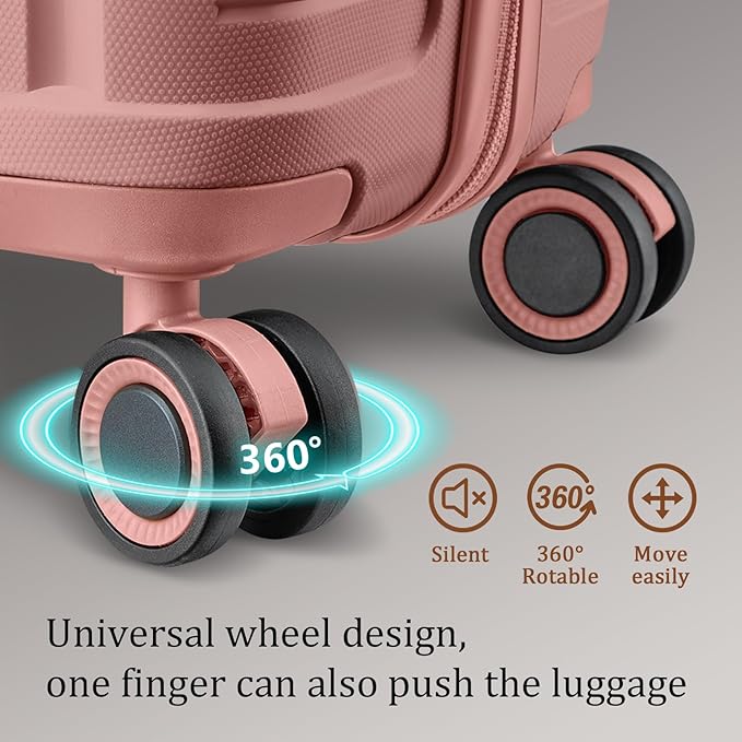 Joyway Luggage Sets 5 Piece PP Hardshell Carry on Suitcase, Travel Lightweight Carry-on with Double Spinner Wheels and TSA Lock, Rose Gold