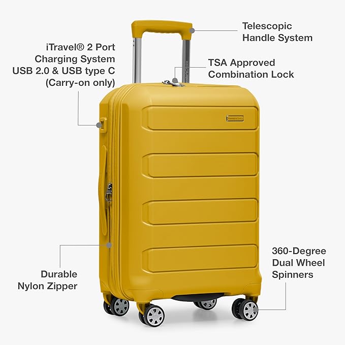 Traveler's Choice Pagosa Hardshell Expandable Luggage with Spinner Wheels, Yellow, 3-Piece Set (22/26/30)