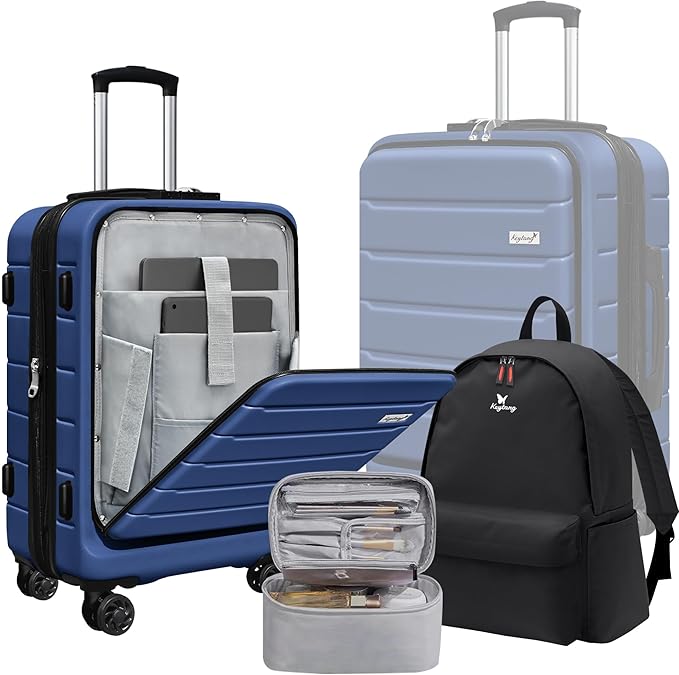 SmileLine 20 inch Carry-On, Lightweight Hardside Suitcase, Expandable Small Suitcase with Front Pocket, Navy Blue