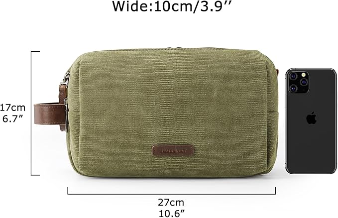 BAGSMART Toiletry Bag for Men, Canvas Travel Toiletry Organizer Dopp Kit Water-resistant Shaving Bag for Toiletries Accessories,Green-Large