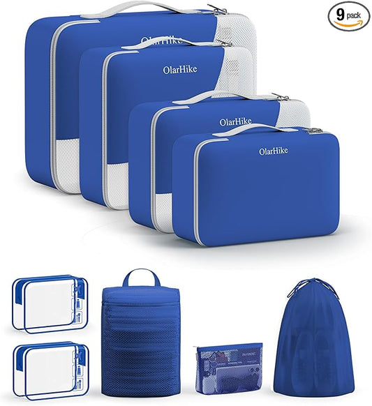 11 Set / 9 Set Packing Cubes for Travel,Gifts for Women Mom Kids,TSA Approved Bags for Makeup, Cosmetic, Toiletry, Organizers for Suitcase Carry On,Cruise Essentials Airplane Accessories,Klein Blue