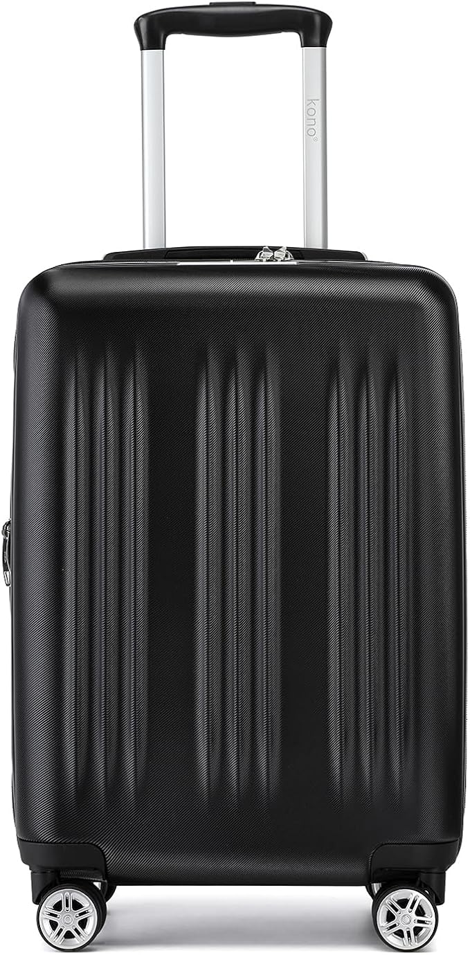 Kono Small 20 Inch Expandable Carry On Luggage with Quiet Spinner Wheels & TSA Lock, Scratch and Drop Resistant PC+ABS Hardside 22x14x9 Airline Approved Suitcase, Black