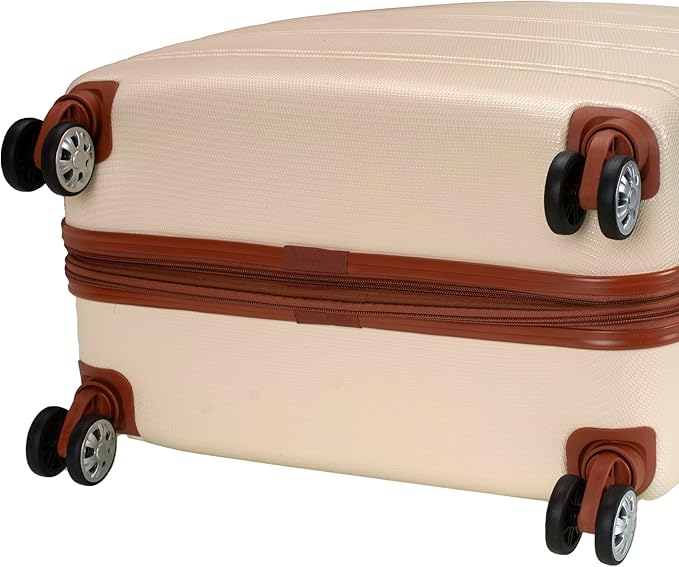 Rockland Melbourne Hardside Expandable Spinner Wheel Luggage, White, Checked-Large 28-Inch