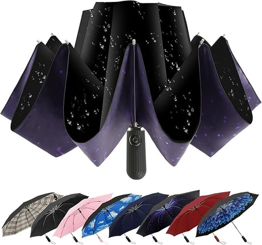 ZDSSM Compact Inverted Travel Umbrella, Automatic Open Close, 9-Rib 46 Inch Windproof Umbrella, Waterproof UPF 50+, Portable Umbrellas for Men, Women, Travel, and Daily Use