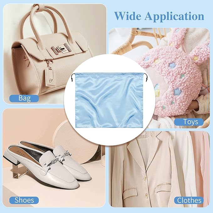 Ersmak 6 Pack Dust Bags for Handbags - Baby Blue Silk Dust Cover Bag for Purses Shoes - Satin Drawstring Dustproof Bags for Travel Storage - 23.6 x 19.7 In