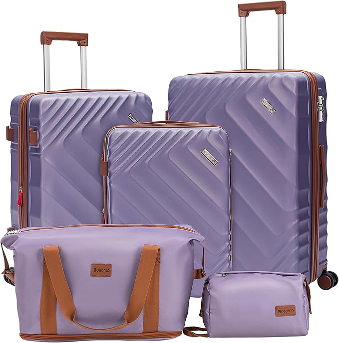 5 piece Luggage Set Expandable Suitcase 22x14x9 Airline Approved Carry on, ABS Hard Case Suitcases with Spinner Wheels, TSA Lock (Purple)