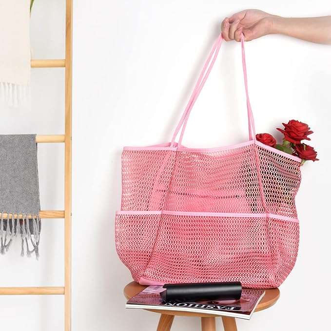 Tainehs Beach Bag - Mesh Tote Bag Beach Vacation Clothes for Women Pool Bag for Travel Pool Family Cruise Essentials 2026