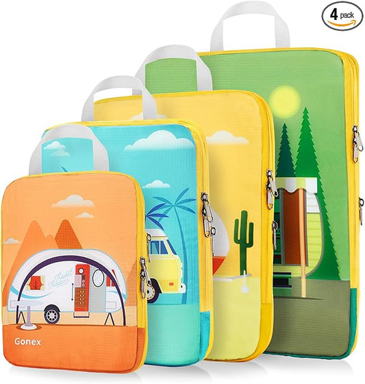 Gonex Compression Packing Cubes, 4pcs Expandable Storage Travel Luggage Bags Organizers, Travel Cubes for Suitcase Carry On (RV)