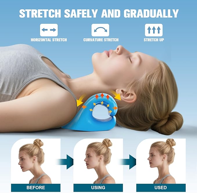 Neck Stretcher and Cervical Traction Device, Relaxer for TMJ Pain and Shoulder Pain Relief, Cervical Traction Device Pillow, Spine and Neck Corrector(Blue)