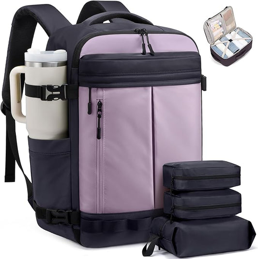 LOVEVOOK 40L Travel Backpack for Women Men, Airline Approved Carry On Luggage with 3 Cubes Accessories, TSA Personal Item Travel Cruise Essentials, Waterproof Weekender Overnight Bags fits 17" Laptop