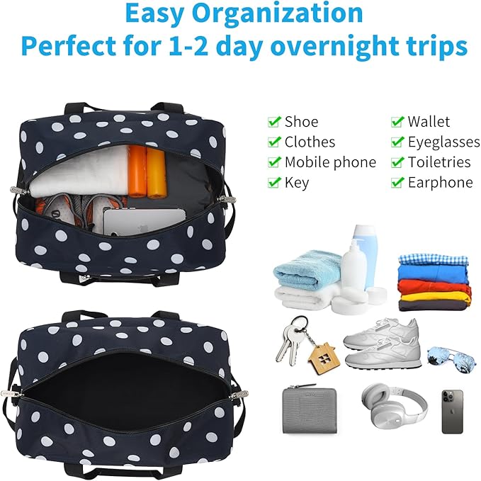 Small Gym Bag 14 inch lightweight Carry On Mini Duffel Bag for Travel Sport - Polka Dot Blue
