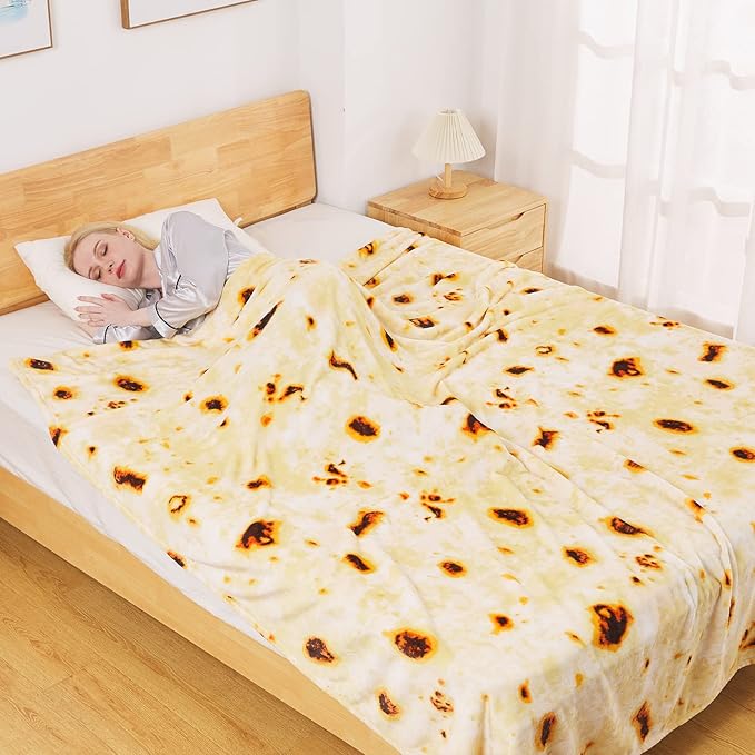 Burritos Tortilla Blanket Queen Size for All Season - Premium Lightweight Anti-Static Super Soft Cozy Plush Tortilla Throw, Lightweight Microfiber Winter Warm Taco Blanket 90" x 90"(Burritos Queen)