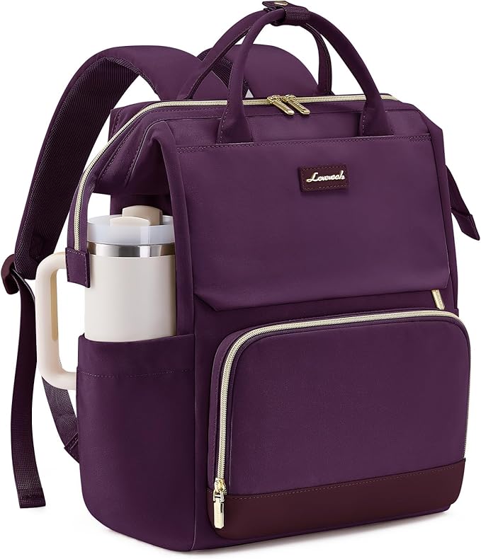 LOVEVOOK Laptop Backpack for Women with Giant Tumbler Holder Pocket, 15.6 inch Travel Work Bag Purse for Nurse Teacher, Waterproof Casual Daypack Bookbag for College Business