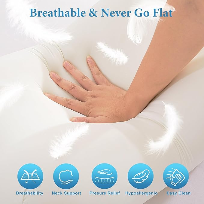 Cervical Neck Pillow for Pain Relief, Odorless Memory Foam Pillow with Cooling Cover & Dual Height, Ergonomic Contour for Neck & Shoulder Support, for Side, Back & Stomach Sleepers