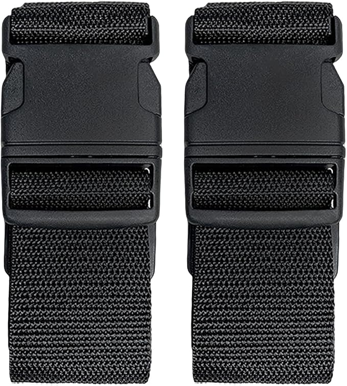 2 Pack Suitcase Belts, Adjustable Luggage Straps, Bright Colors Travel Packing Straps with Quick Release Buckle (Black)